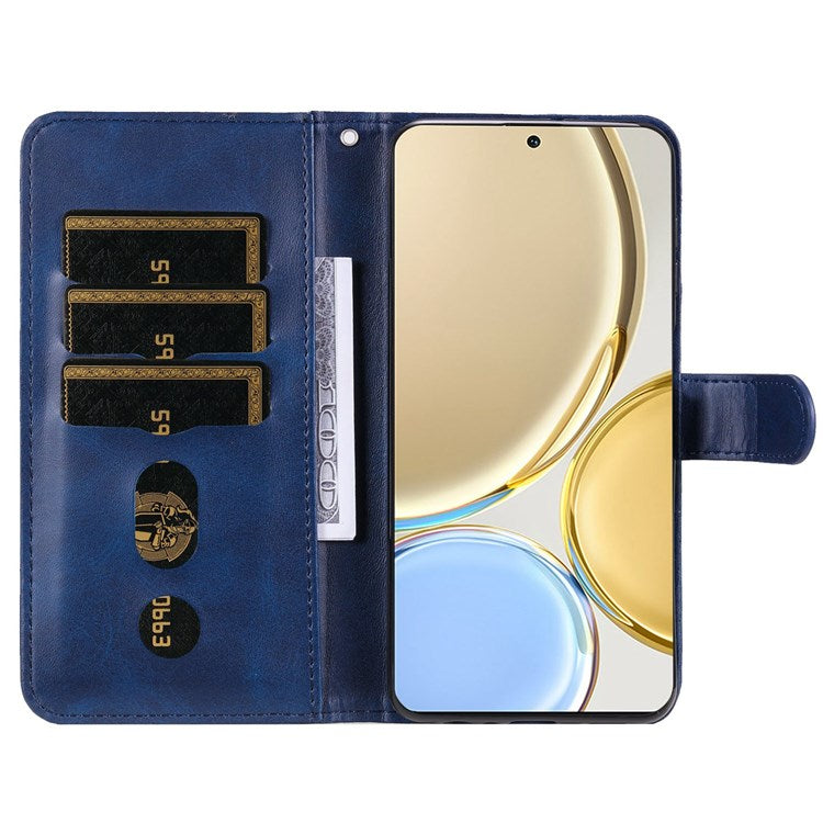 For Honor X9 4G/5G/X30/Magic4 Lite 5G/4G Outer Zipper Pocket PU Leather Wallet Cover Scratch-resistant Cell Phone Stand Protective Case - Blue