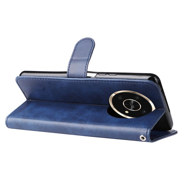 For Honor X9 4G/5G/X30/Magic4 Lite 5G/4G Outer Zipper Pocket PU Leather Wallet Cover Scratch-resistant Cell Phone Stand Protective Case - Blue