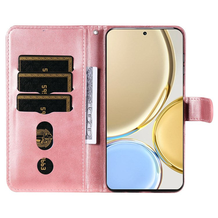 For Honor X9 4G/5G/X30/Magic4 Lite 5G/4G Outer Zipper Pocket PU Leather Wallet Cover Scratch-resistant Cell Phone Stand Protective Case - Rose Gold