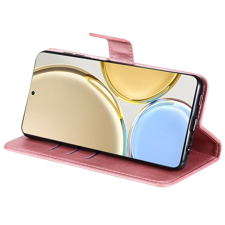 For Honor X9 4G/5G/X30/Magic4 Lite 5G/4G Outer Zipper Pocket PU Leather Wallet Cover Scratch-resistant Cell Phone Stand Protective Case - Rose Gold