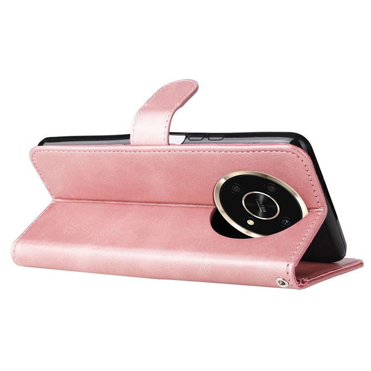 For Honor X9 4G/5G/X30/Magic4 Lite 5G/4G Outer Zipper Pocket PU Leather Wallet Cover Scratch-resistant Cell Phone Stand Protective Case - Rose Gold