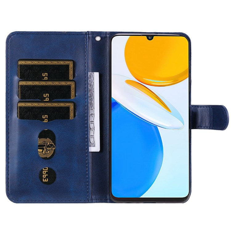 For Honor X7/Play 30 Plus 5G Wallet Phone Case PU Leather Zipper Pocket Flip Stand Design Magnetic Closure Cover - Blue