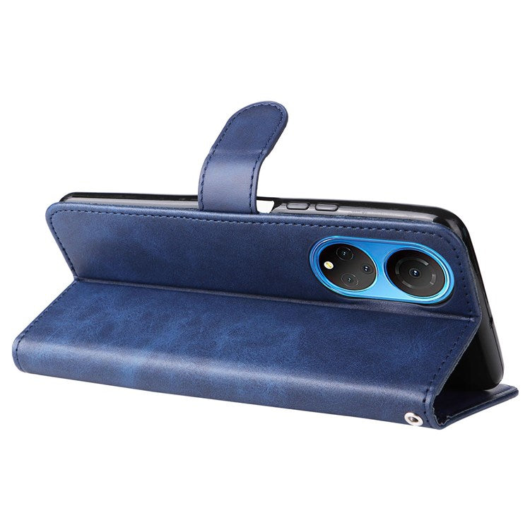 For Honor X7/Play 30 Plus 5G Wallet Phone Case PU Leather Zipper Pocket Flip Stand Design Magnetic Closure Cover - Blue