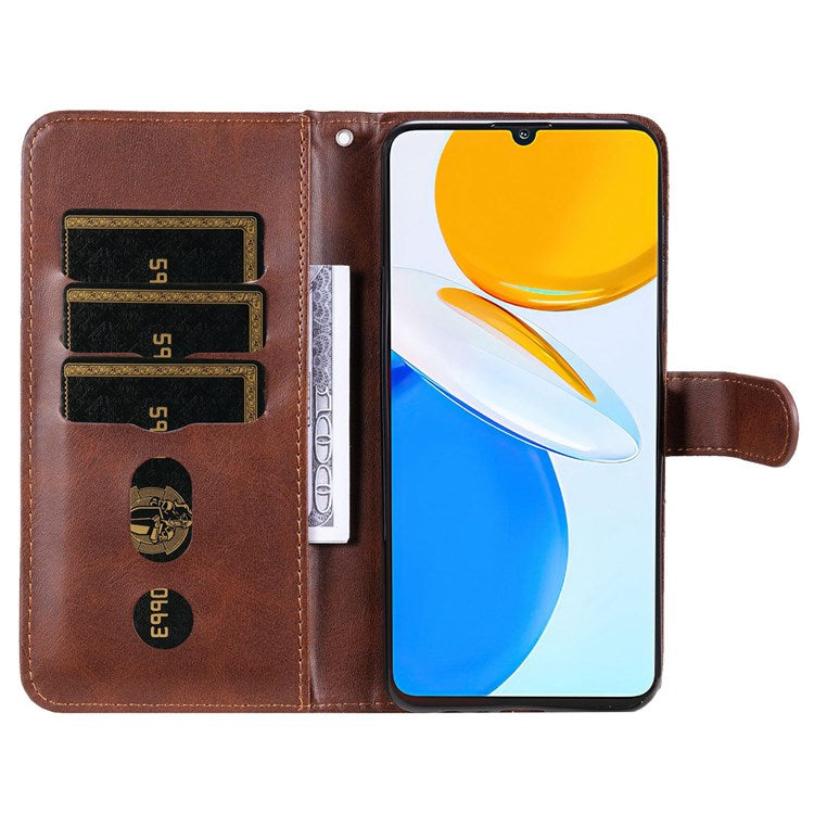 For Honor X7/Play 30 Plus 5G Wallet Phone Case PU Leather Zipper Pocket Flip Stand Design Magnetic Closure Cover - Brown