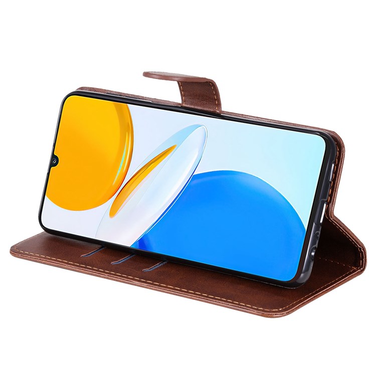 For Honor X7/Play 30 Plus 5G Wallet Phone Case PU Leather Zipper Pocket Flip Stand Design Magnetic Closure Cover - Brown
