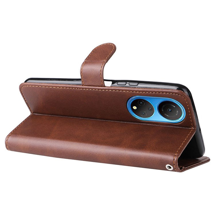 For Honor X7/Play 30 Plus 5G Wallet Phone Case PU Leather Zipper Pocket Flip Stand Design Magnetic Closure Cover - Brown