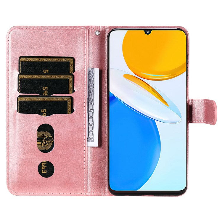 For Honor X7/Play 30 Plus 5G Wallet Phone Case PU Leather Zipper Pocket Flip Stand Design Magnetic Closure Cover - Rose Gold