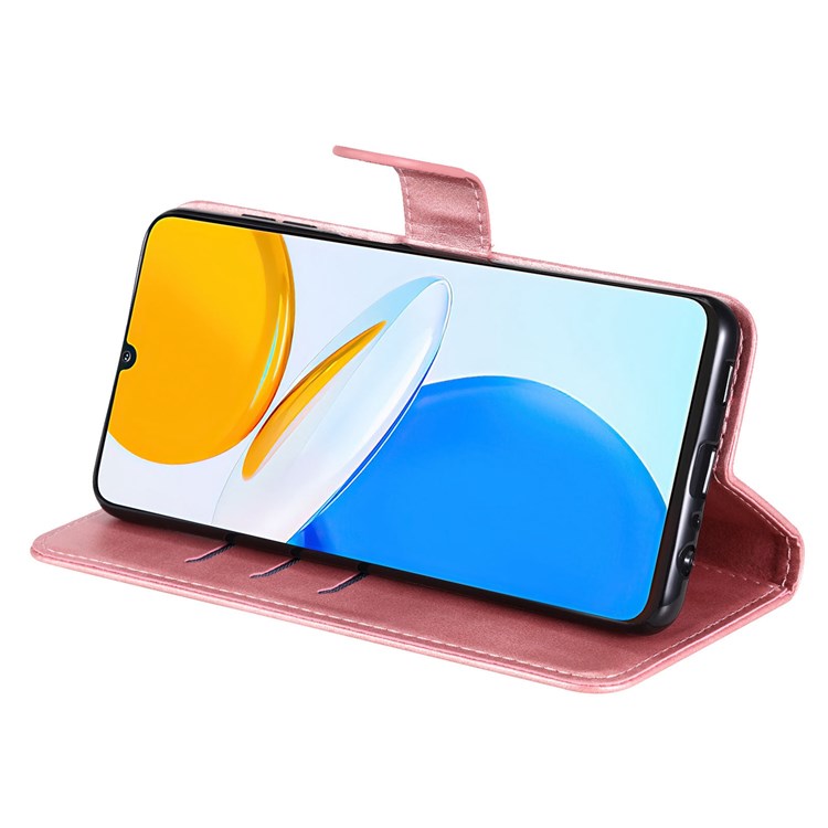 For Honor X7/Play 30 Plus 5G Wallet Phone Case PU Leather Zipper Pocket Flip Stand Design Magnetic Closure Cover - Rose Gold