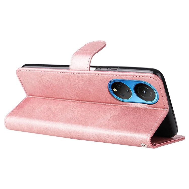 For Honor X7/Play 30 Plus 5G Wallet Phone Case PU Leather Zipper Pocket Flip Stand Design Magnetic Closure Cover - Rose Gold