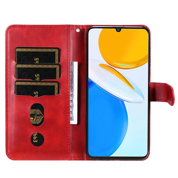For Honor X7/Play 30 Plus 5G Wallet Phone Case PU Leather Zipper Pocket Flip Stand Design Magnetic Closure Cover - Red