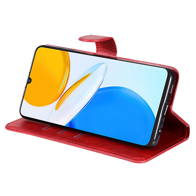 For Honor X7/Play 30 Plus 5G Wallet Phone Case PU Leather Zipper Pocket Flip Stand Design Magnetic Closure Cover - Red
