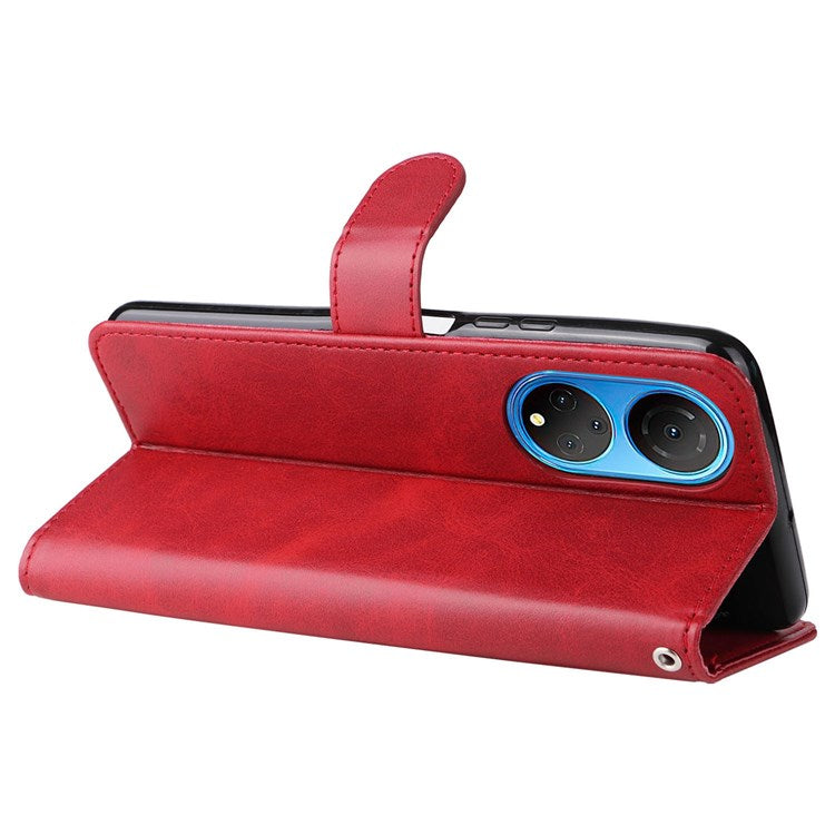 For Honor X7/Play 30 Plus 5G Wallet Phone Case PU Leather Zipper Pocket Flip Stand Design Magnetic Closure Cover - Red