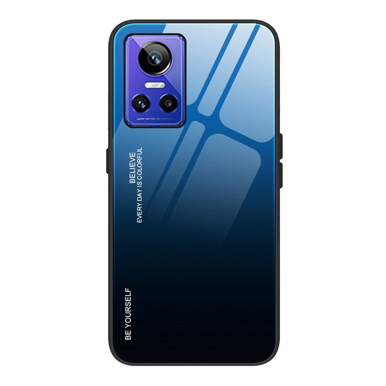For Realme GT Neo3 5G Stylish Tempered Glass + PC + TPU Phone Anti-scratch Cover Gradient Color Design Protective Case - Blue/Black
