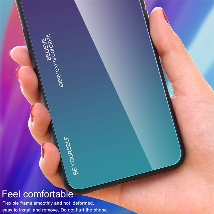For Realme 9i/Oppo A76/A36 Tempered Glass + PC + TPU Phone Shell Gradient Color Design Drop-proof Fashionable Case - Blue/Black