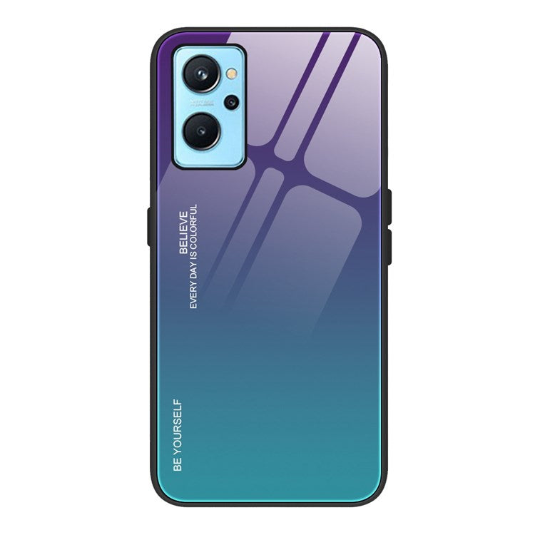For Realme 9i/Oppo A76/A36 Tempered Glass + PC + TPU Phone Shell Gradient Color Design Drop-proof Fashionable Case - Purple/Blue