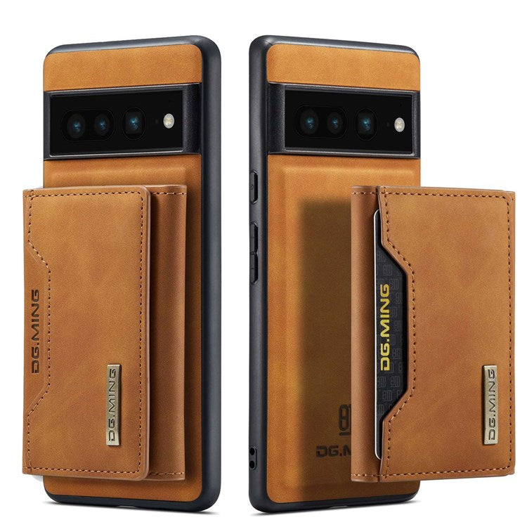 DG.MING M2 Series Magnetic Wallet Phone Case for Google Pixel 7 Pro 5G, Detachable 2-in-1 Kickstand Drop-proof Cover - Brown