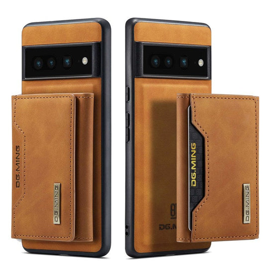 DG.MING M2 Series Magnetic Wallet Phone Case for Google Pixel 7 Pro 5G, Detachable 2-in-1 Kickstand Drop-proof Cover - Brown