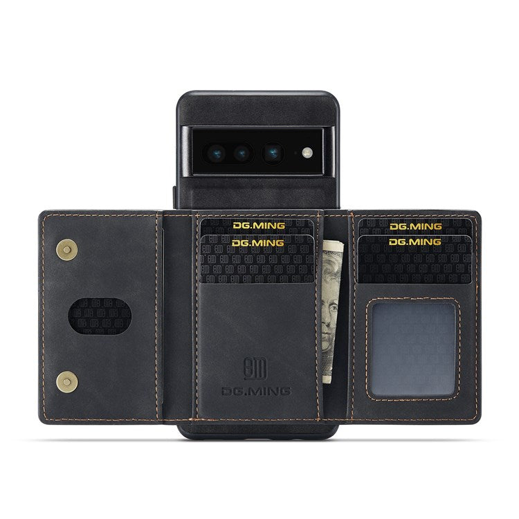 DG.MING M2 Series Magnetic Wallet Phone Case for Google Pixel 7 Pro 5G, Detachable 2-in-1 Kickstand Drop-proof Cover - Black