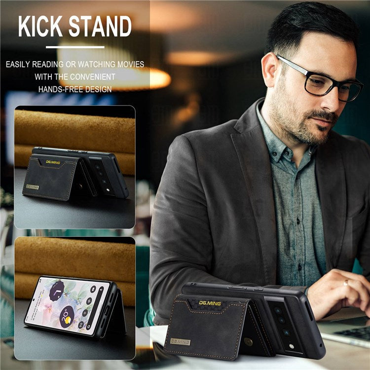 DG.MING M2 Series Magnetic Wallet Phone Case for Google Pixel 7 Pro 5G, Detachable 2-in-1 Kickstand Drop-proof Cover - Black