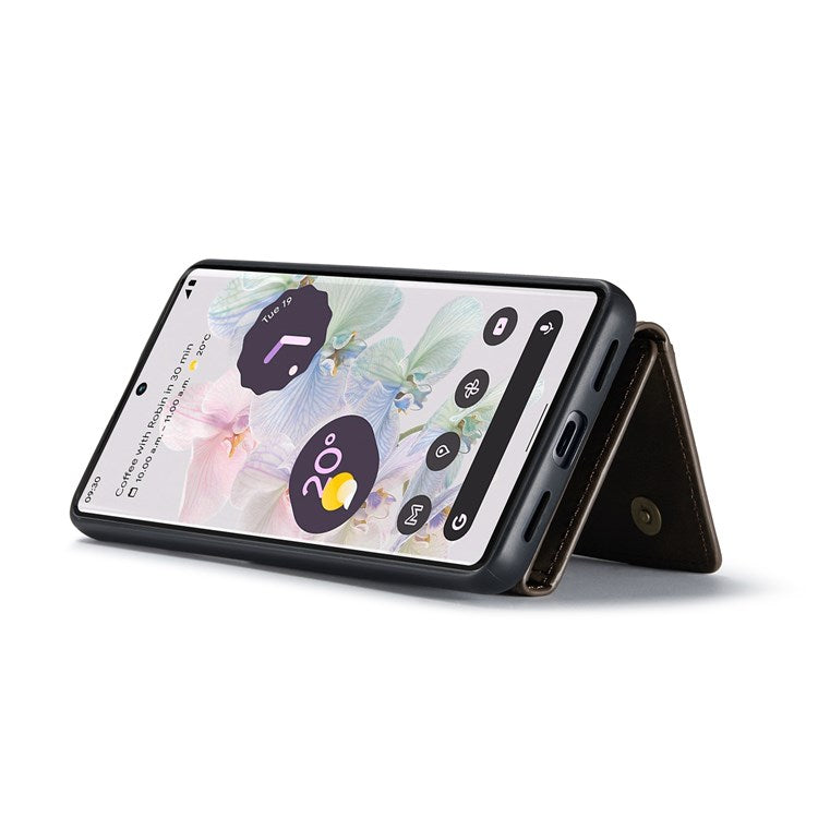 DG.MING M2 Series Magnetic Wallet Phone Case for Google Pixel 7 Pro 5G, Detachable 2-in-1 Kickstand Drop-proof Cover - Coffee