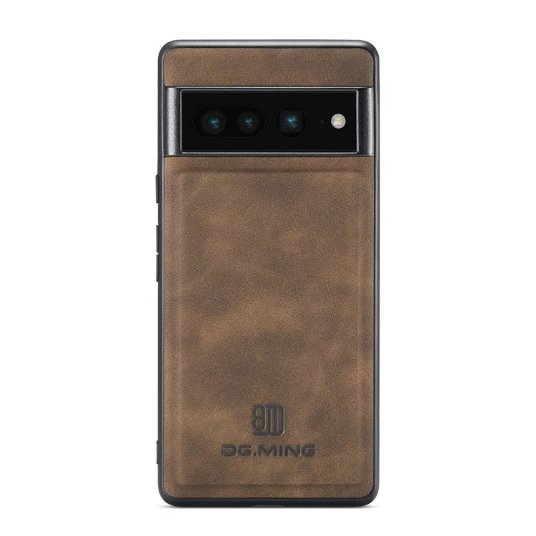 DG.MING M2 Series Magnetic Wallet Phone Case for Google Pixel 7 Pro 5G, Detachable 2-in-1 Kickstand Drop-proof Cover - Coffee