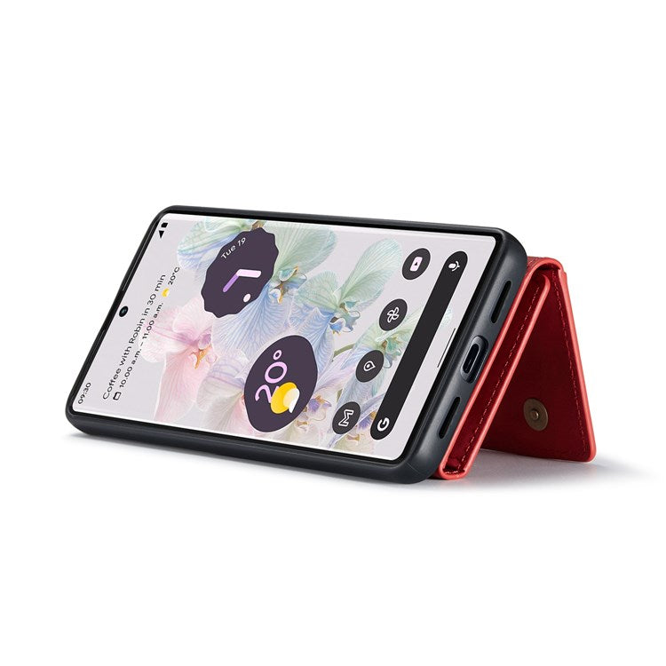 DG.MING M2 Series Magnetic Wallet Phone Case for Google Pixel 7 Pro 5G, Detachable 2-in-1 Kickstand Drop-proof Cover - Red
