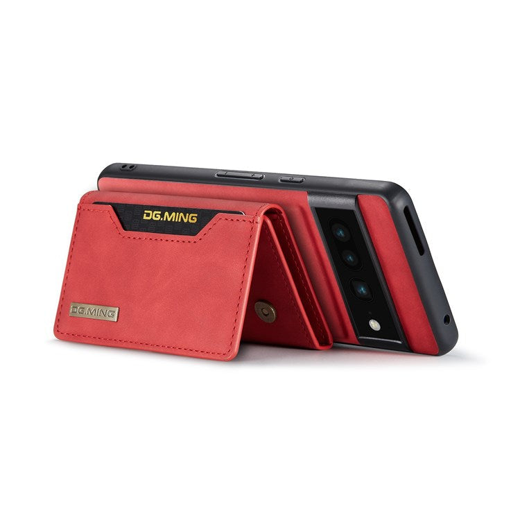DG.MING M2 Series Magnetic Wallet Phone Case for Google Pixel 7 Pro 5G, Detachable 2-in-1 Kickstand Drop-proof Cover - Red