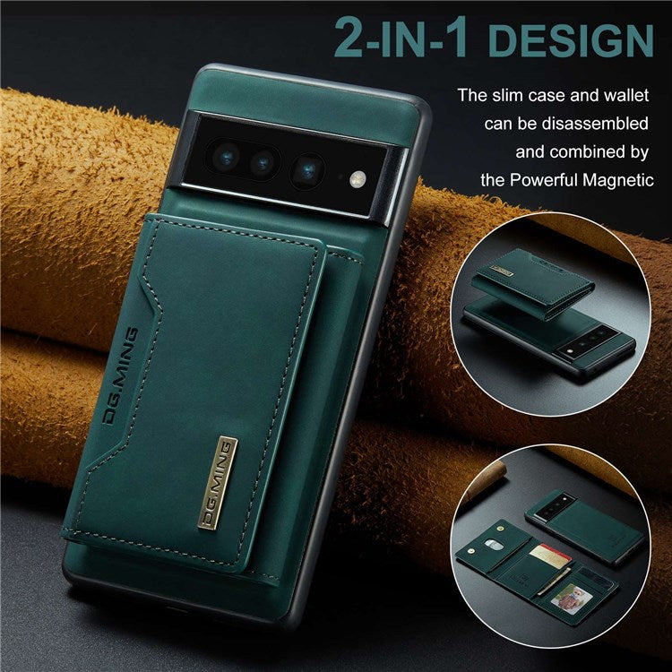 DG.MING M2 Series Magnetic Wallet Phone Case for Google Pixel 7 Pro 5G, Detachable 2-in-1 Kickstand Drop-proof Cover - Green