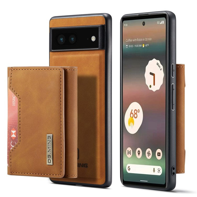DG.MING M2 Series for Google Pixel 6a Detachable 2-in-1 Magnetic Wallet Phone Case Anti-scratch Kickstand Cover - Brown