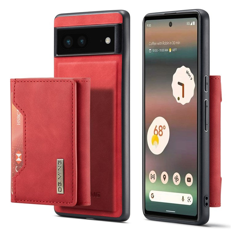 DG.MING M2 Series for Google Pixel 6a Detachable 2-in-1 Magnetic Wallet Phone Case Anti-scratch Kickstand Cover - Red