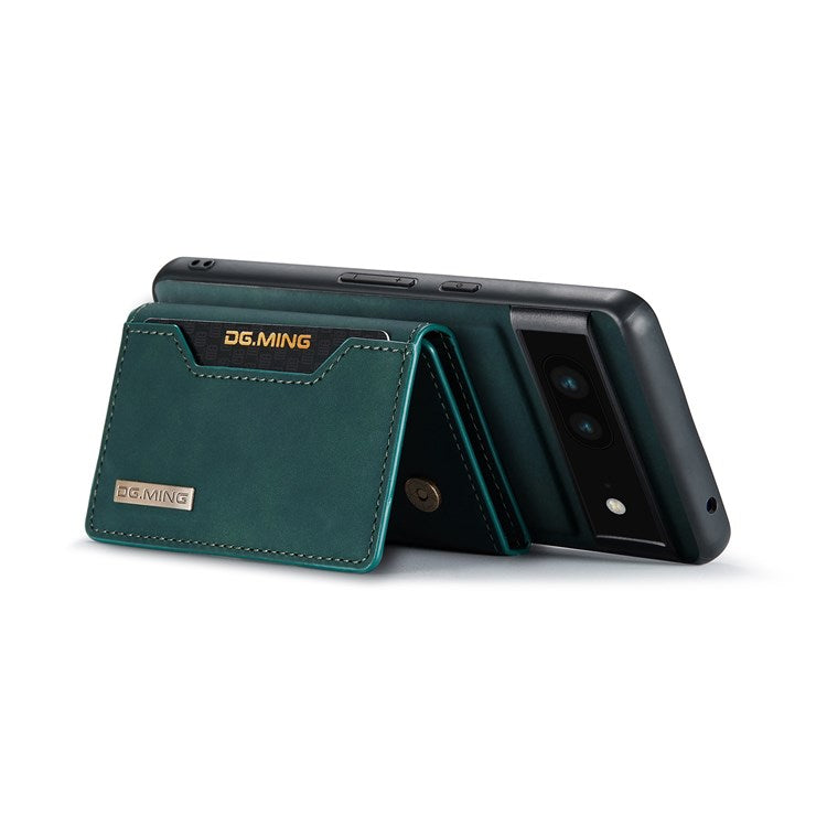 DG.MING M2 Series for Google Pixel 6a Detachable 2-in-1 Magnetic Wallet Phone Case Anti-scratch Kickstand Cover - Green