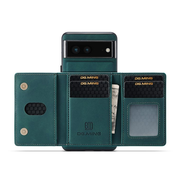 DG.MING M2 Series for Google Pixel 6a Detachable 2-in-1 Magnetic Wallet Phone Case Anti-scratch Kickstand Cover - Green