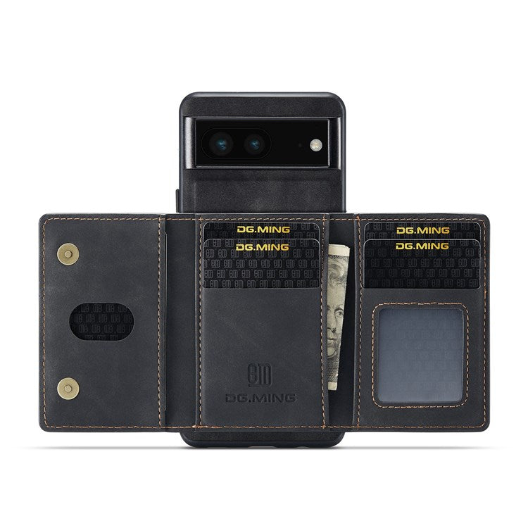 DG.MING M2 Series for Google Pixel 7 5G Magnetic Absorption Drop-proof Phone Case with Detachable Wallet/Kickstand - Black