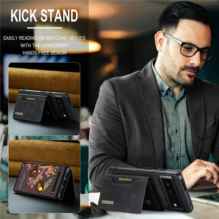 DG.MING M2 Series for Google Pixel 7 5G Magnetic Absorption Drop-proof Phone Case with Detachable Wallet/Kickstand - Black