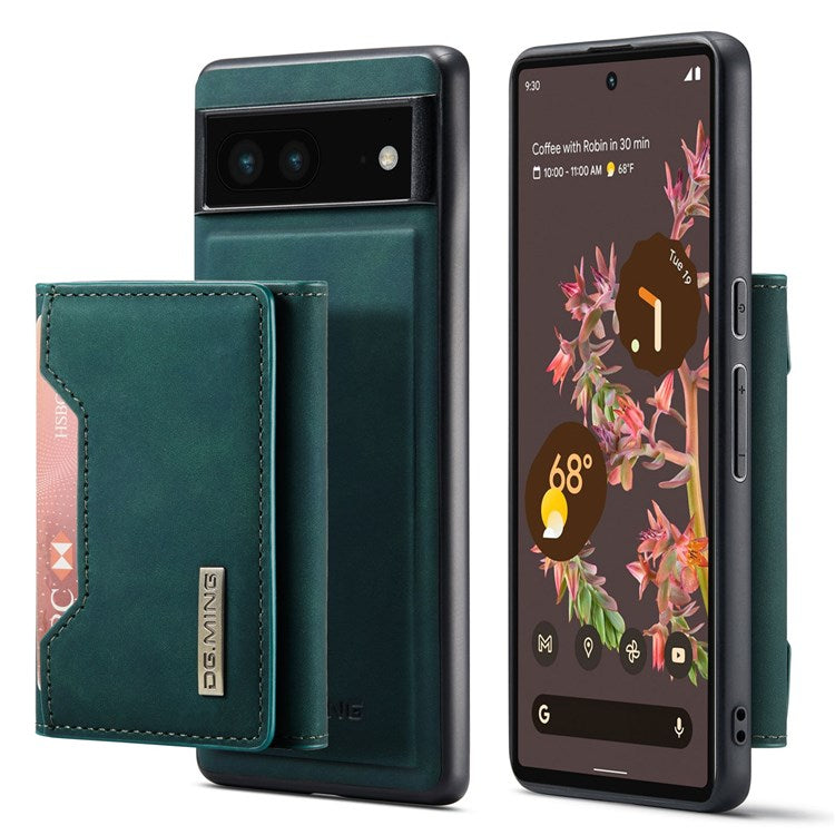 DG.MING M2 Series for Google Pixel 7 5G Magnetic Absorption Drop-proof Phone Case with Detachable Wallet/Kickstand - Green