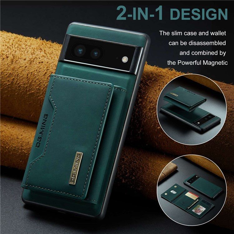 DG.MING M2 Series for Google Pixel 7 5G Magnetic Absorption Drop-proof Phone Case with Detachable Wallet/Kickstand - Green