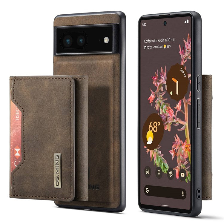 DG.MING M2 Series for Google Pixel 7 5G Magnetic Absorption Drop-proof Phone Case with Detachable Wallet/Kickstand - Coffee