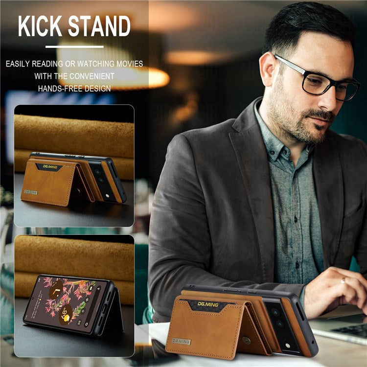 DG.MING M2 Series for Google Pixel 7 5G Magnetic Absorption Drop-proof Phone Case with Detachable Wallet/Kickstand - Brown