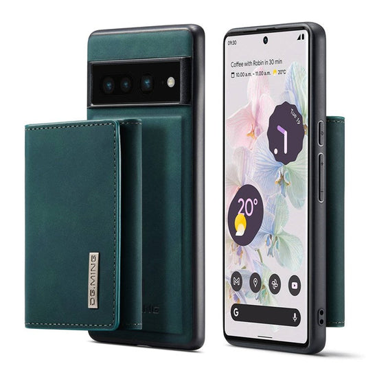 DG.MING M1 Series For Google Pixel 7 Pro 5G Magnetic Detachable Wallet PC+TPU+PU Phone Case with Kickstand - Green