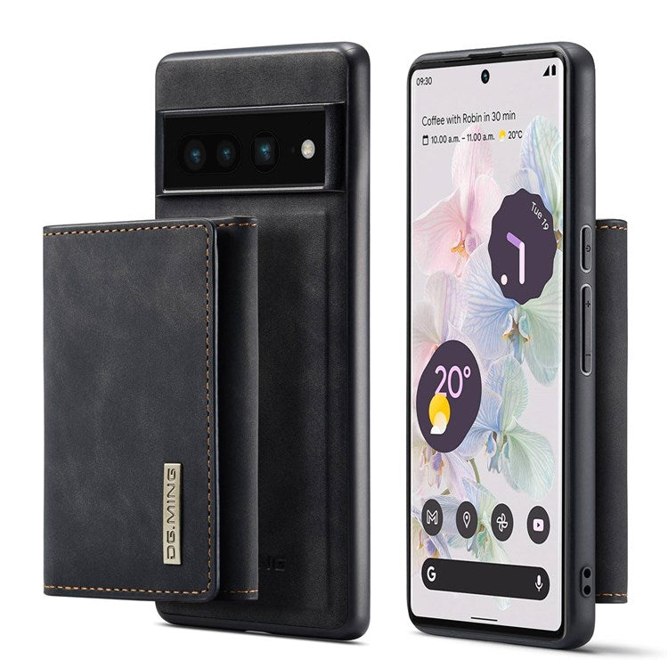 DG.MING M1 Series For Google Pixel 7 Pro 5G Magnetic Detachable Wallet PC+TPU+PU Phone Case with Kickstand - Black