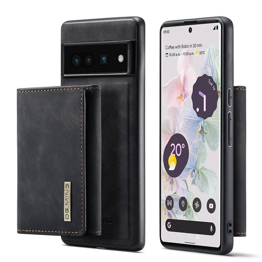 DG.MING M1 Series For Google Pixel 7 Pro 5G Magnetic Detachable Wallet PC+TPU+PU Phone Case with Kickstand - Black