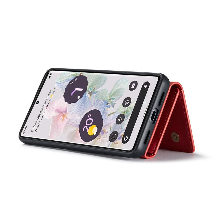 DG.MING M1 Series For Google Pixel 7 Pro 5G Magnetic Detachable Wallet PC+TPU+PU Phone Case with Kickstand - Red