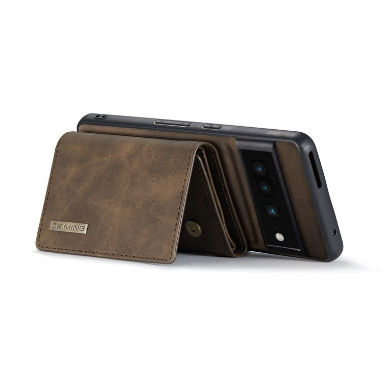 DG.MING M1 Series For Google Pixel 7 Pro 5G Magnetic Detachable Wallet PC+TPU+PU Phone Case with Kickstand - Coffee