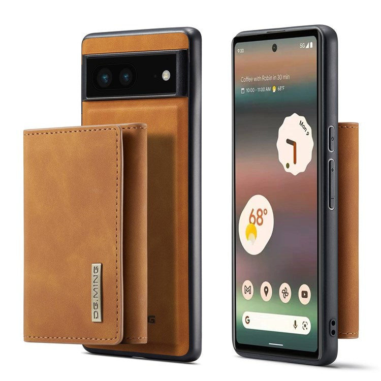 DG.MING M1 Series For Google Pixel 6a 5G Detachable Magnetic 2-in-1 Wallet PC+TPU+PU Leather Drop-proof Mobile Phone Case - Brown
