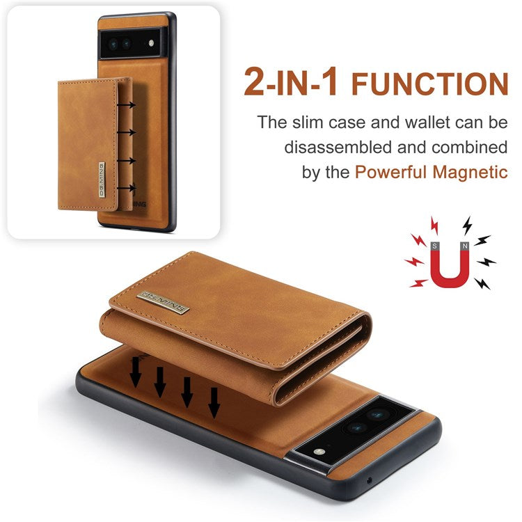 DG.MING M1 Series For Google Pixel 6a 5G Detachable Magnetic 2-in-1 Wallet PC+TPU+PU Leather Drop-proof Mobile Phone Case - Brown