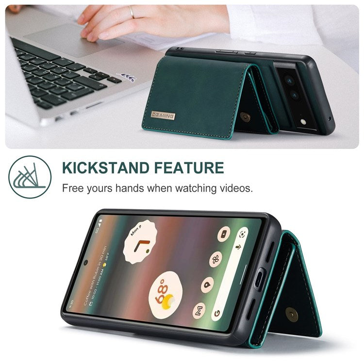 DG.MING M1 Series For Google Pixel 6a 5G Detachable Magnetic 2-in-1 Wallet PC+TPU+PU Leather Drop-proof Mobile Phone Case - Green