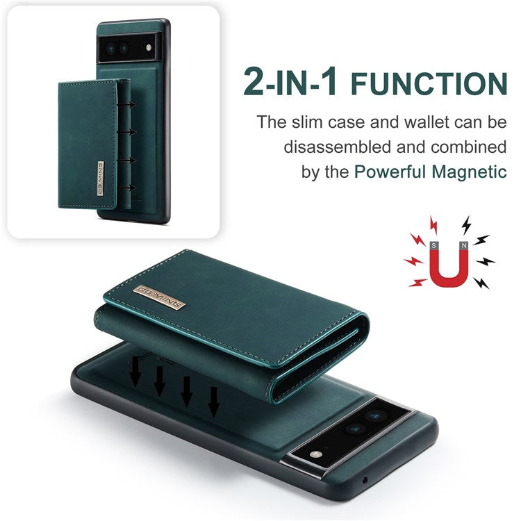 DG.MING M1 Series For Google Pixel 6a 5G Detachable Magnetic 2-in-1 Wallet PC+TPU+PU Leather Drop-proof Mobile Phone Case - Green