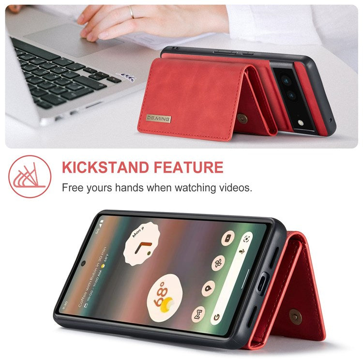 DG.MING M1 Series For Google Pixel 6a 5G Detachable Magnetic 2-in-1 Wallet PC+TPU+PU Leather Drop-proof Mobile Phone Case - Red