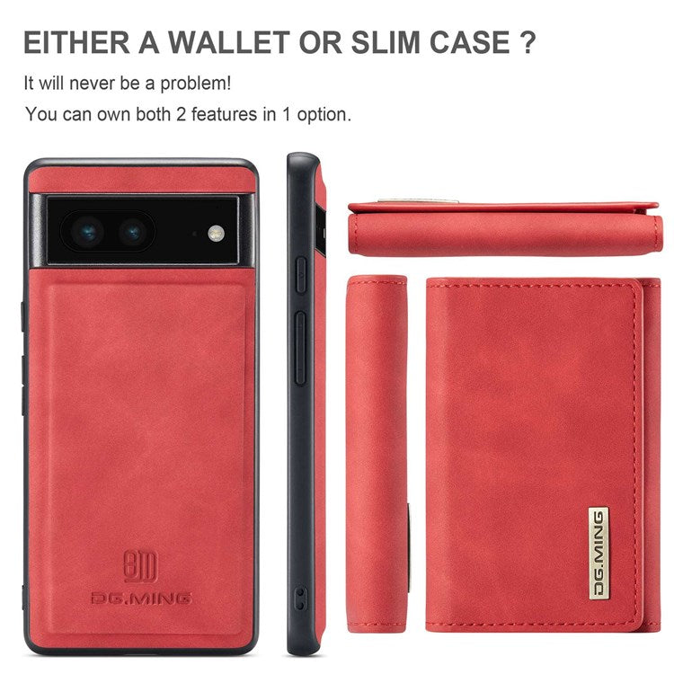 DG.MING M1 Series For Google Pixel 6a 5G Detachable Magnetic 2-in-1 Wallet PC+TPU+PU Leather Drop-proof Mobile Phone Case - Red