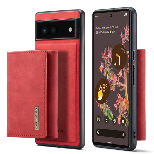 DG.MING M1 Series For Google Pixel 7 5G Magnetic 2-in-1 Wallet PC+TPU+PU Leather Phone Protective Case - Red
